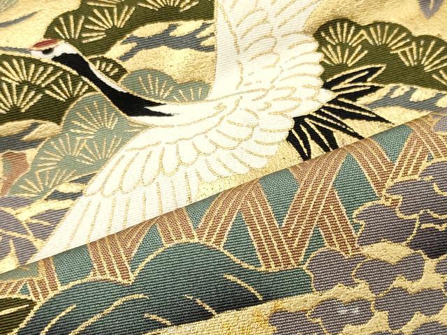 平和屋着物■豪華黒留袖 飛鶴風景花松文 金銀彩 仮絵羽 正絹 逸品 未使用 CABJ7072oy