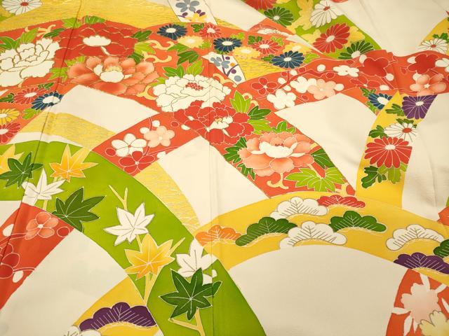 平和屋着物■豪華振袖 駒刺繍 花唐草松文 金彩 正絹 逸品 CABJ7073oy