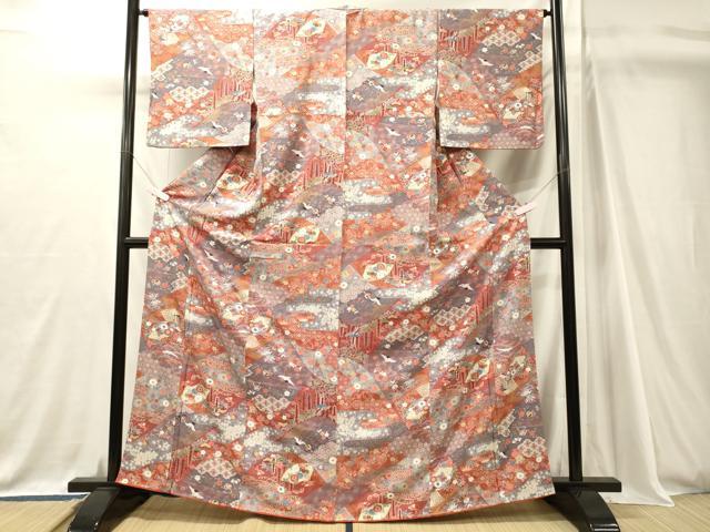 平和屋着物■上質な小紋 飛鶴舞蝶花松文 金彩 正絹 逸品 CABJ7094oy