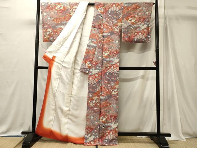 平和屋着物■上質な小紋 飛鶴舞蝶花松文 金彩 正絹 逸品 CABJ7094oy