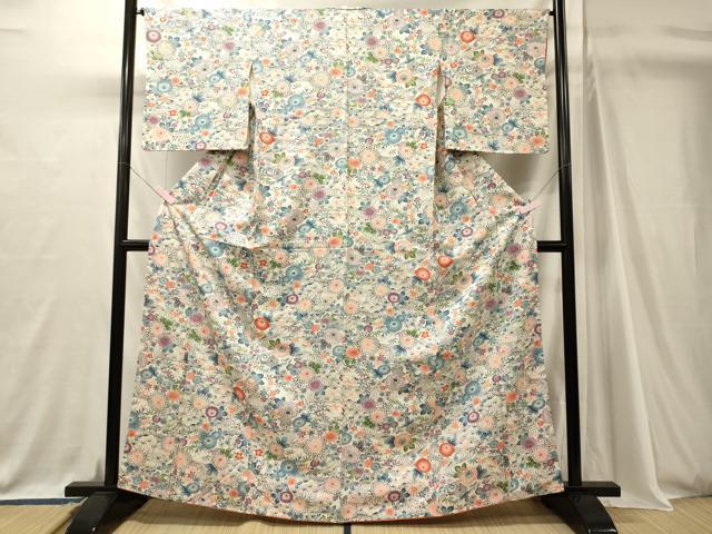 平和屋着物■上質な小紋 型染め 流水花文 正絹 逸品 CABJ7098oy
