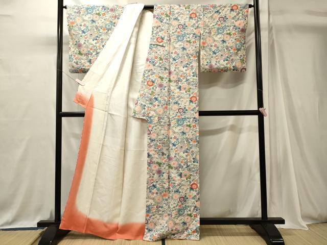 平和屋着物■上質な小紋 型染め 流水花文 正絹 逸品 CABJ7098oy