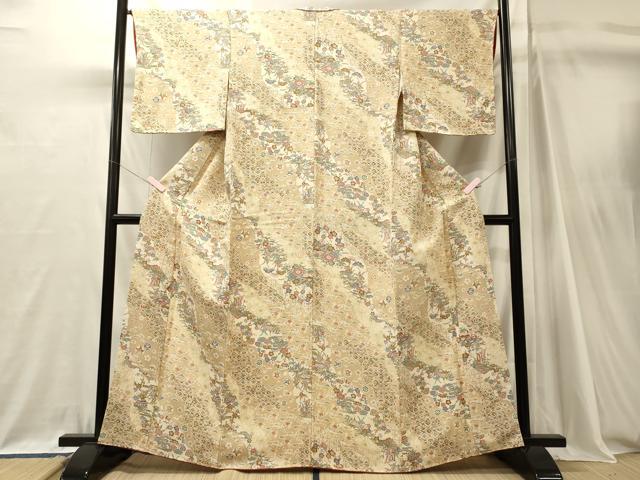 平和屋着物■上質な小紋 道長草花文 鬼しぼ縮緬 やまと誂製 正絹 逸品 未使用 CABJ7106oy