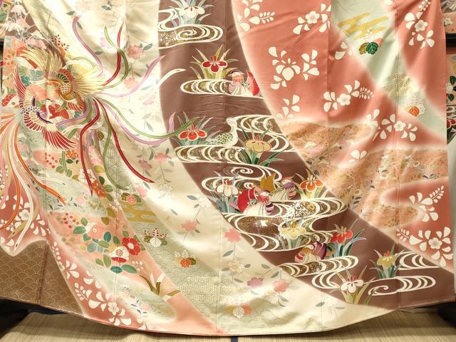 平和屋着物■豪華振袖 駒刺繍 鳳凰草花文 暈し染め 金銀彩 正絹 逸品 CABJ7113oy