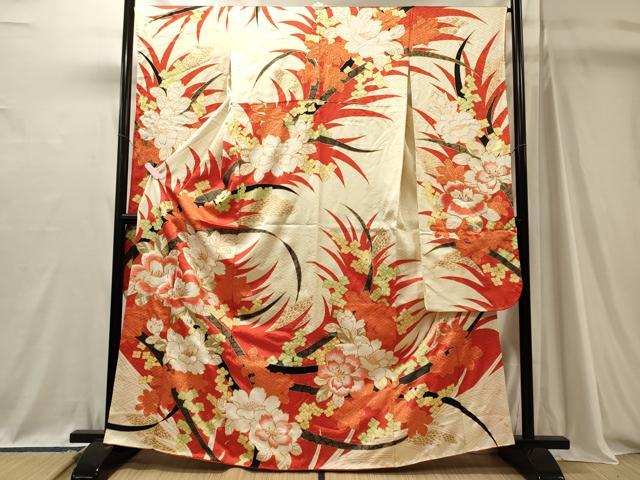 平和屋着物■豪華振袖 駒刺繍 草花文 金彩 正絹 逸品 CABJ7115oy