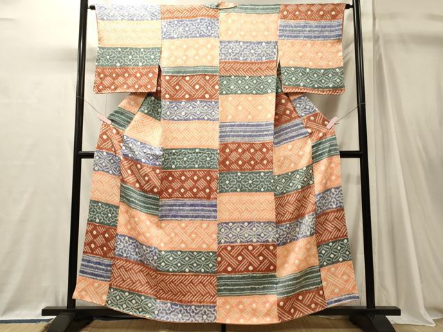 平和屋着物■上質な小紋 絞り 横段吉祥花文 正絹 逸品 CABJ7120oy
