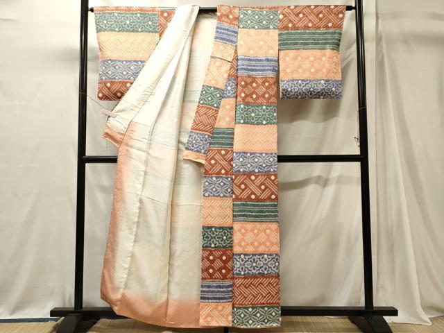 平和屋着物■上質な小紋 絞り 横段吉祥花文 正絹 逸品 CABJ7120oy