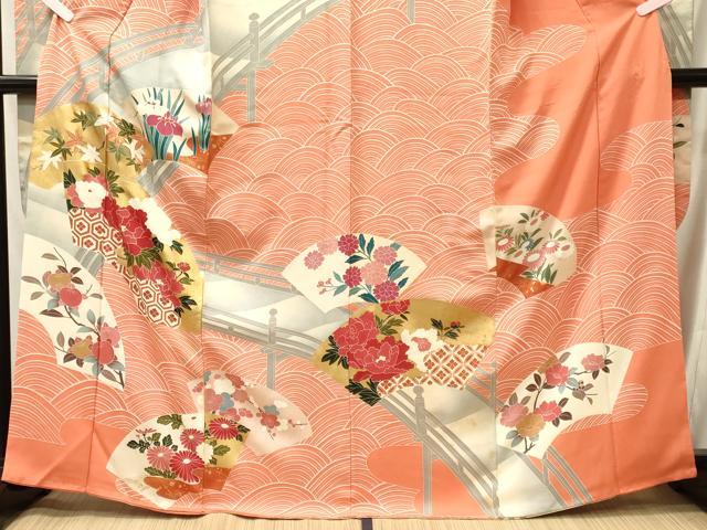 平和屋着物■豪華振袖 渡り橋地紙花文 暈し染め 金彩 正絹 逸品 CABJ7122oy