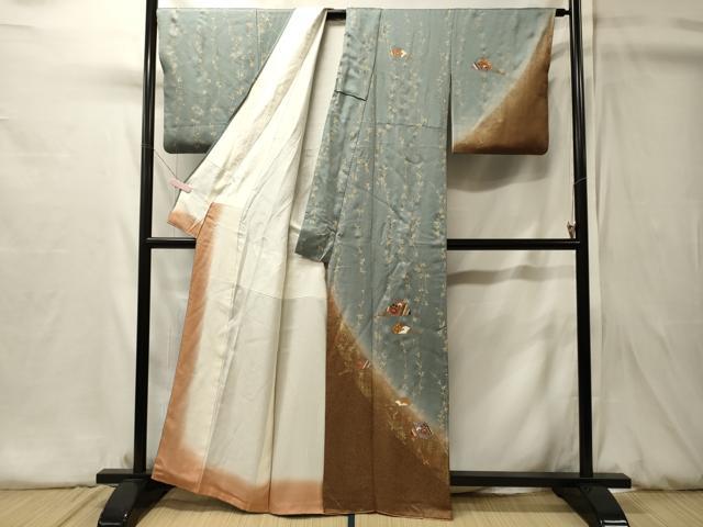 平和屋着物■訪問着 扇面草花文 暈し染め 金彩 正絹 逸品 CABJ7171oy