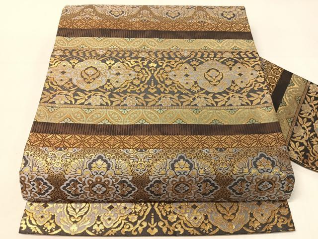 平和屋着物●九寸名古屋帯 横段花文 金糸 正絹 逸品 CABJ7202vp
