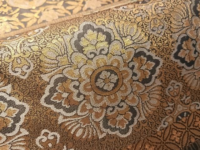 平和屋着物●九寸名古屋帯 横段花文 金糸 正絹 逸品 CABJ7202vp
