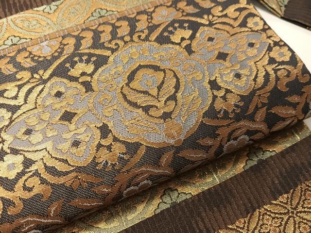 平和屋着物●九寸名古屋帯 横段花文 金糸 正絹 逸品 CABJ7202vp