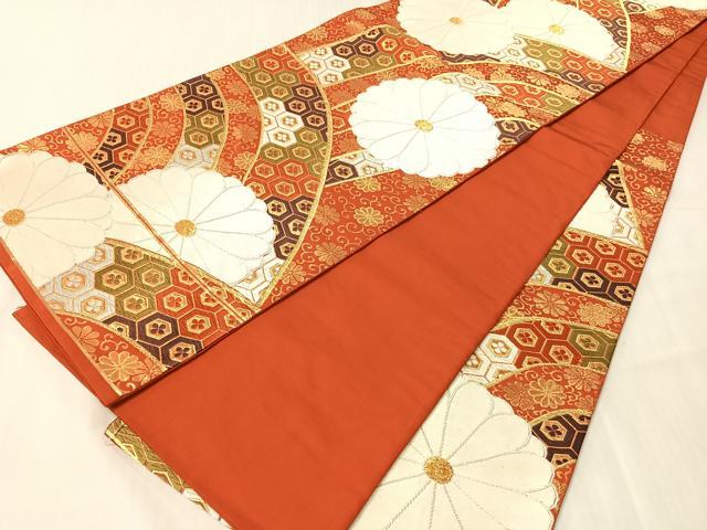 平和屋着物●西陣 河合美術織物謹製 六通柄袋帯 唐織 菊花吉祥文 金糸 正絹 逸品 CABJ7203vp
