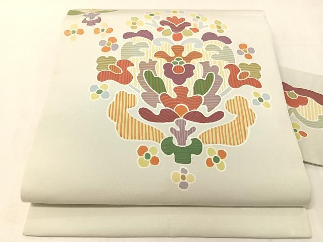 平和屋着物●塩瀬 九寸名古屋帯 ろうけつ染め 花唐草文 逸品 CABJ7207vp