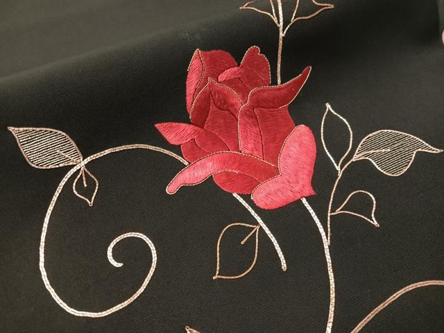 平和屋着物●塩瀬 総刺繍 駒刺繍 九寸名古屋帯 草花文 黒地 正絹 逸品 CABJ7218vp