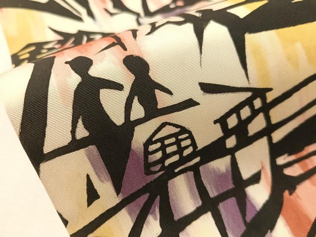 平和屋着物●塩瀬 九寸名古屋帯 人物風景文 正絹 逸品 CABJ7220vp