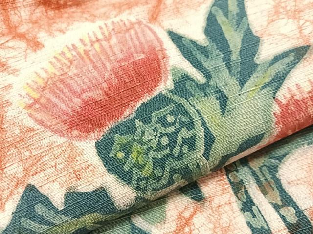 平和屋着物●九寸名古屋帯 紬地 ろうけつ染め アザミ 正絹 逸品 CABJ7221vp