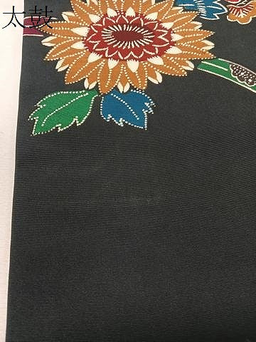 平和屋着物●塩瀬 全通柄 九寸名古屋帯 型染め 芝草花文 黒地 正絹 逸品 CABJ7224vp