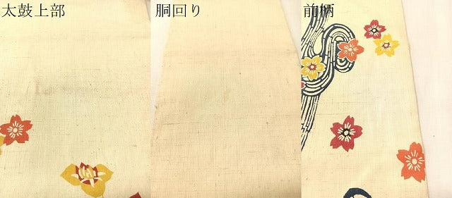 平和屋着物●九寸名古屋帯 紬地 型染め 流水花文 正絹 逸品 CABJ7230vp