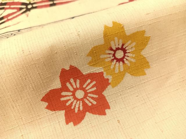 平和屋着物●九寸名古屋帯 紬地 型染め 流水花文 正絹 逸品 CABJ7230vp