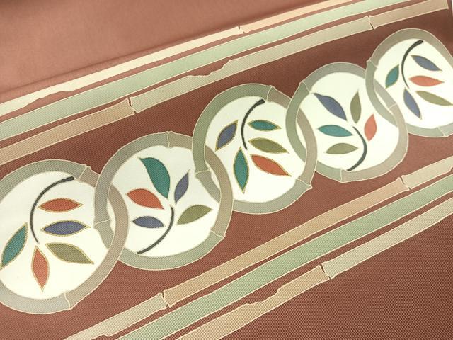 平和屋着物●塩瀬 九寸名古屋帯 枝葉竹丸文 金彩 正絹 逸品 CABJ7231vp