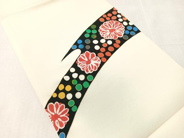 平和屋着物●塩瀬 九寸開き名古屋帯 ろうけつ染め 吉祥花文 金彩 正絹 逸品 CABJ7234vp