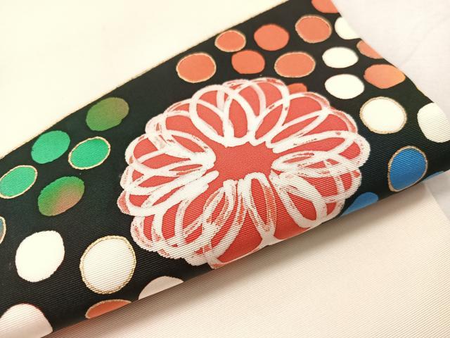 平和屋着物●塩瀬 九寸開き名古屋帯 ろうけつ染め 吉祥花文 金彩 正絹 逸品 CABJ7234vp