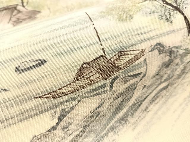 平和屋着物●九寸名古屋帯 作家物 手描き 紬地 風景文 正絹 逸品 CABJ7236vp