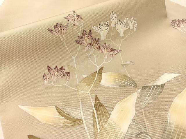 平和屋着物●華道家 楠目ちづ 塩瀬 九寸名古屋帯 手描き 草花文 正絹 逸品 CABJ7238vp
