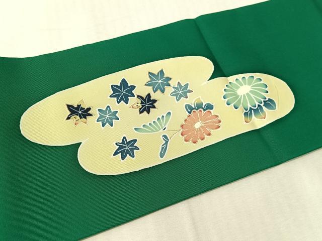 平和屋着物●塩瀬 九寸名古屋帯 刺繍 霞花文 金彩 正絹 逸品 CABJ7241vp