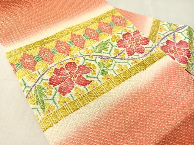 平和屋着物●名門 藤娘きぬたや・総絞り 九寸名古屋帯 横段花文 正絹 逸品 CABJ7246vp