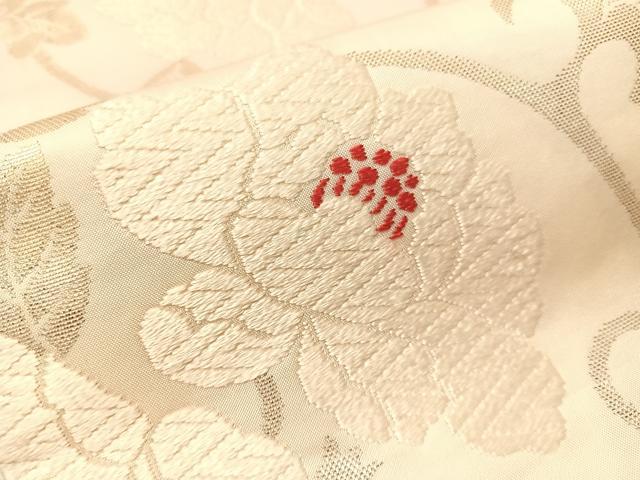 平和屋着物●九寸名古屋帯 唐織 花唐草文 銀糸 正絹 逸品 CABJ7254vp