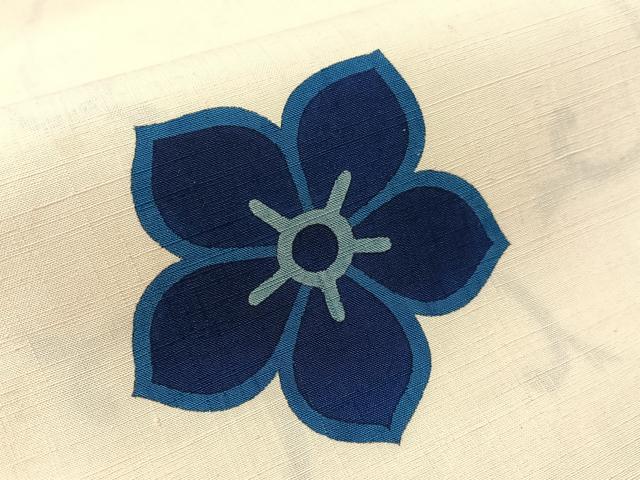 平和屋着物●九寸名古屋帯 紬地 藍 型染め 舞花文 正絹 逸品 CABJ7255vp