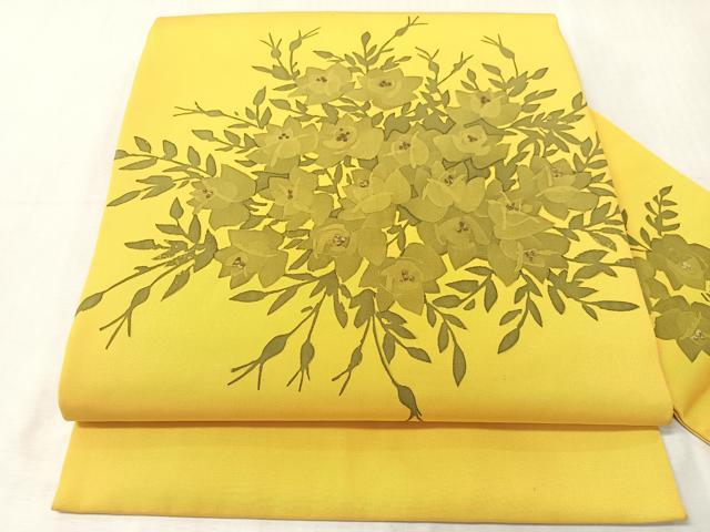 平和屋着物●塩瀬 九寸名古屋帯 ろうけつ染め 草花文 正絹 逸品 CABJ7264vp