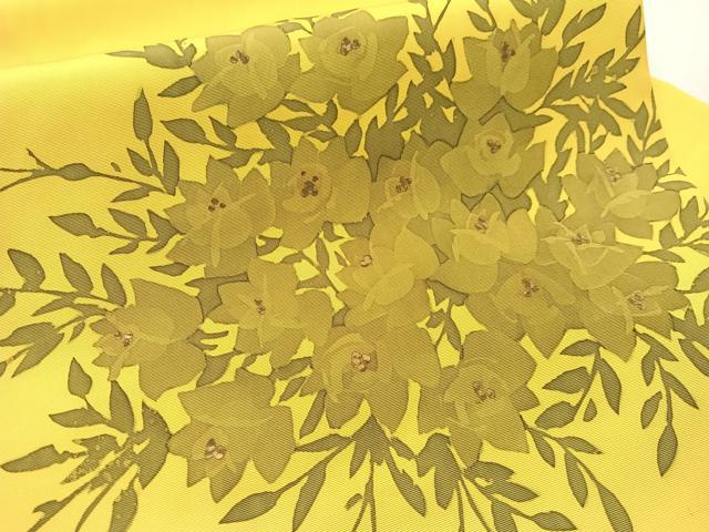 平和屋着物●塩瀬 九寸名古屋帯 ろうけつ染め 草花文 正絹 逸品 CABJ7264vp