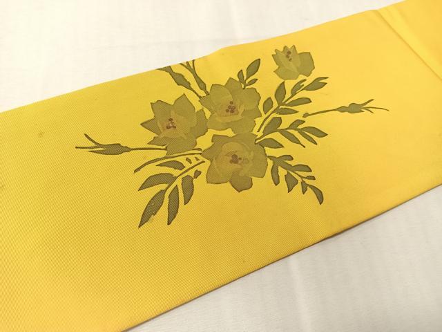 平和屋着物●塩瀬 九寸名古屋帯 ろうけつ染め 草花文 正絹 逸品 CABJ7264vp
