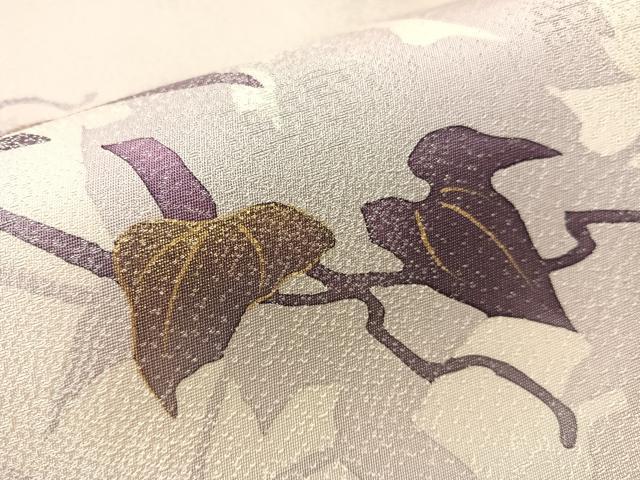 平和屋着物●両面 太鼓柄袋帯 枝木の実 銀通し地 正絹 逸品 CABJ7281vp