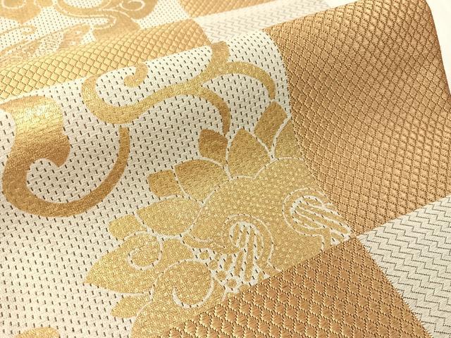 平和屋着物●全通柄袋帯 市松花蝶文 金彩 正絹 逸品 CABJ7289vp