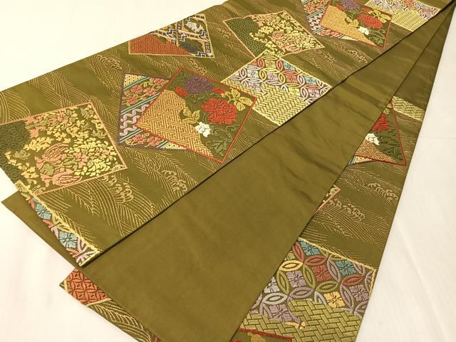 平和屋着物●六通柄袋帯 唐織 色紙花鳥文 金糸 正絹 逸品 CABJ7290vp