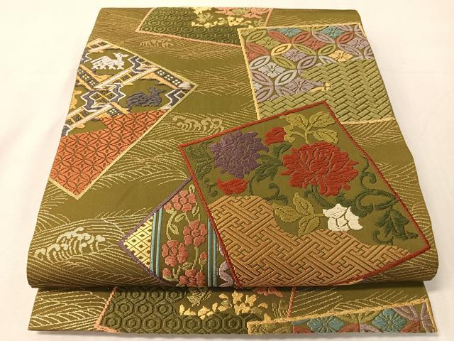 平和屋着物●六通柄袋帯 唐織 色紙花鳥文 金糸 正絹 逸品 CABJ7290vp