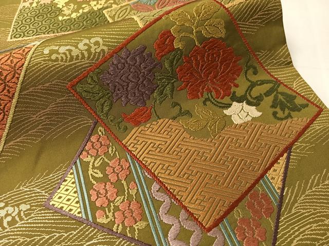 平和屋着物●六通柄袋帯 唐織 色紙花鳥文 金糸 正絹 逸品 CABJ7290vp