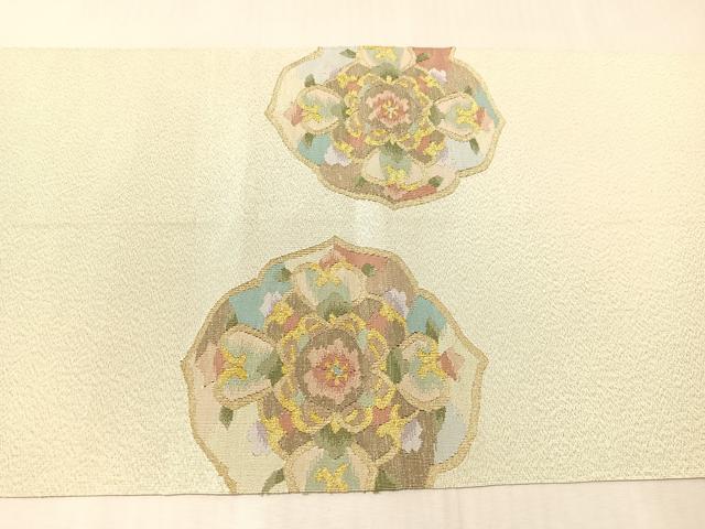 平和屋着物●爪掻き本綴れ 八寸名古屋帯 鏡裏花文 金糸 正絹 逸品 CABJ7292vp