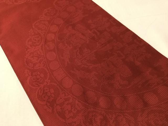 平和屋着物●西陣 川島織物 全通柄 本袋帯 狩猟文 蘇芳色 正絹 逸品 CABJ7293vp