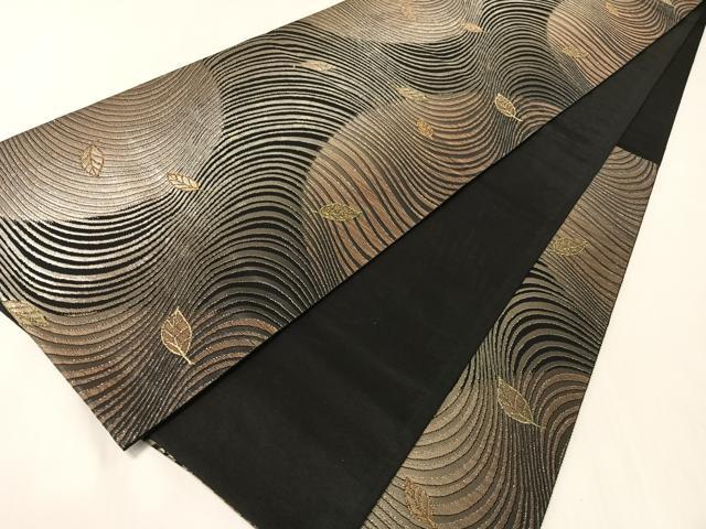 平和屋着物●六通柄袋帯 舞葉文 黒地 金銀糸 正絹 逸品 未使用 CABJ7305vp