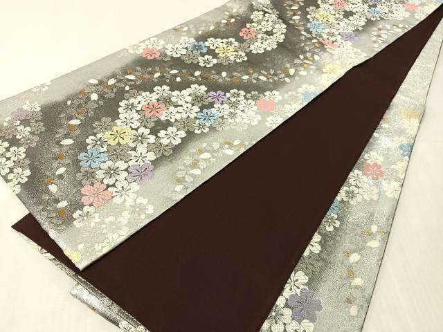 平和屋着物●六通柄袋帯 唐織 舞桜 金銀糸 正絹 逸品 CABJ7306vp