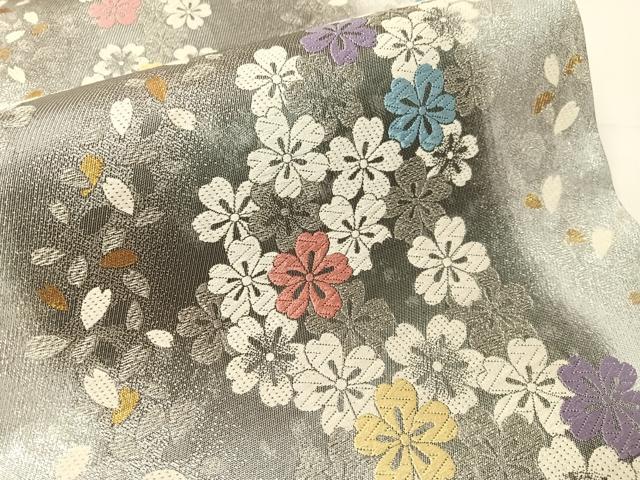平和屋着物●六通柄袋帯 唐織 舞桜 金銀糸 正絹 逸品 CABJ7306vp