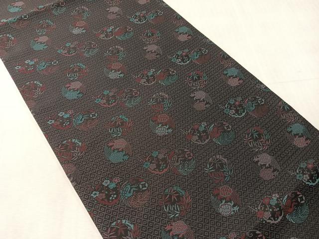 平和屋着物●全通柄 九寸開き名古屋帯 蓑亀 花鳥丸文 京都きもの友禅扱い 正絹 逸品 未使用 CABJ7307vp