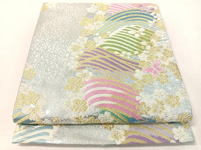 平和屋着物●六通柄袋帯 立波花蝶文 金銀糸 正絹 逸品 CABJ7312vp