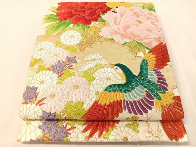 平和屋着物●六通柄袋帯 唐織 草花鳥文 金銀糸 正絹 逸品 CABJ7324vp