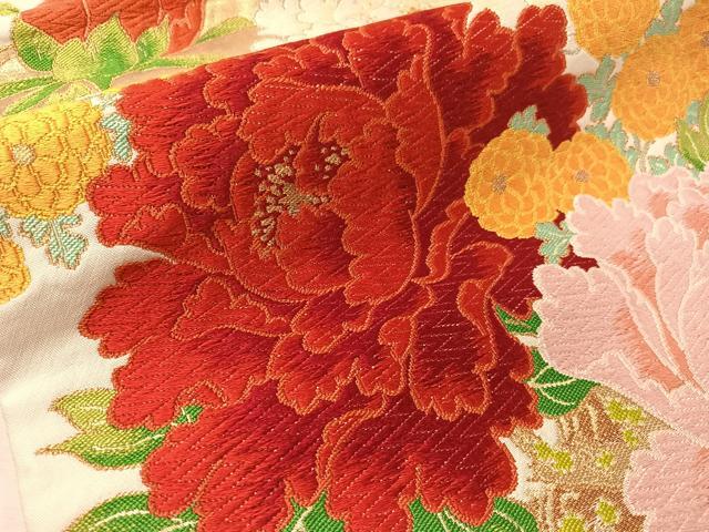 平和屋着物●六通柄袋帯 唐織 草花鳥文 金銀糸 正絹 逸品 CABJ7324vp